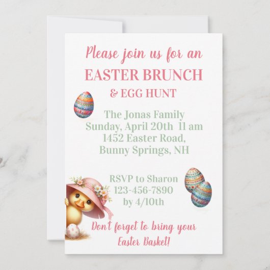 Bunny Rabbit Brunch en Easter Egg Hunt Uitnodiging (Achterkant)