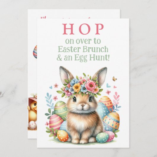 Bunny Rabbit Brunch en Easter Egg Hunt Uitnodiging (Voorkant / Achterkant)