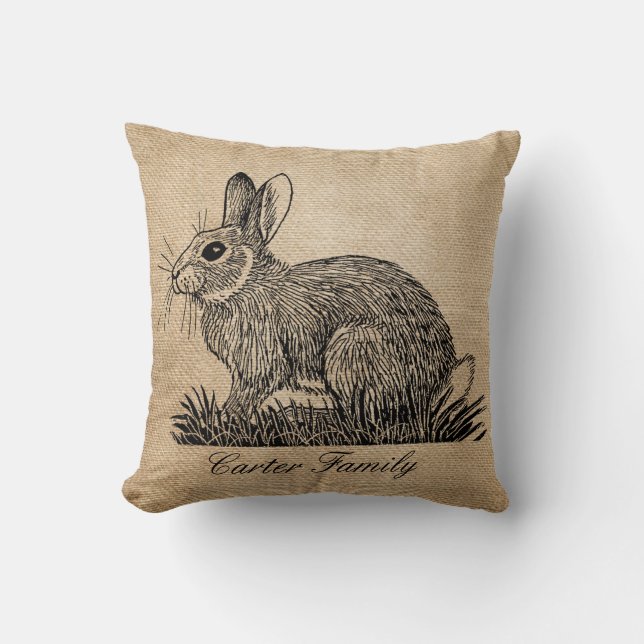 Bunny Rabbit Burlap Kussen (Voorkant)