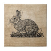 Bunny Rabbit Burlap Tegeltje (Voorkant)