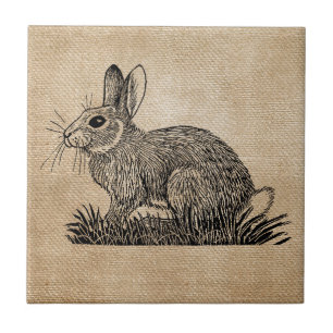 Bunny Rabbit Burlap Tegeltje
