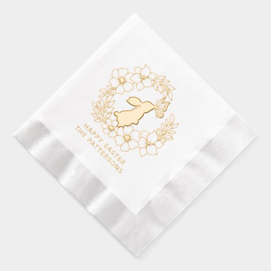 Bunny Rabbit Butterfly Bloemenkrans Happy Easter Folie Servetten (Rechts)