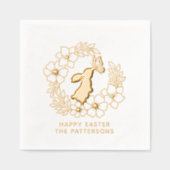 Bunny Rabbit Butterfly Bloemenkrans Happy Easter Folie Servetten (Voorkant)