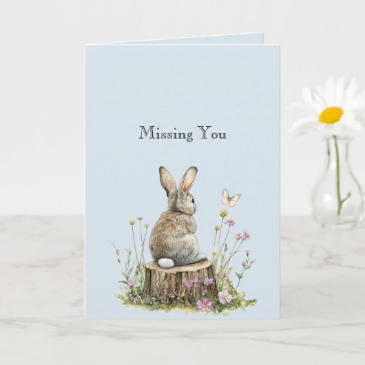 Bunny Rabbit Butterfly Missing You Kaart (Kleine Plant)
