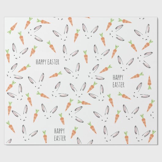 Bunny Rabbit Carrot Large Pattern Happy Paaster Cadeaupapier (Vlak)