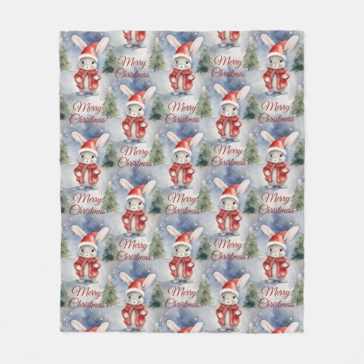 Bunny Rabbit Christmas Fleece Deken (Voorkant)