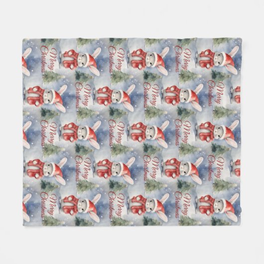 Bunny Rabbit Christmas Fleece Deken (Voorkant (Horizontaal))