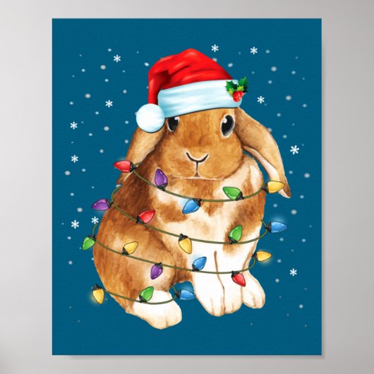 Bunny Rabbit Christmas Lights Santa Hat Funny Xmas Poster (Voorkant)