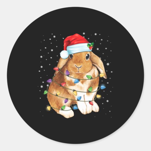 Bunny Rabbit Christmas Lights Santa Hat Funny Xmas Ronde Sticker (Voorkant)