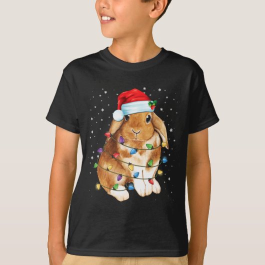Bunny Rabbit Christmas Lights Santa Hat Funny Xmas T-shirt (Voorkant)