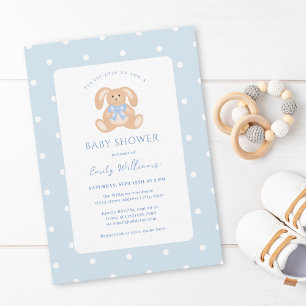 Bunny Rabbit Classic Polka Dots Boy Baby shower Kaart