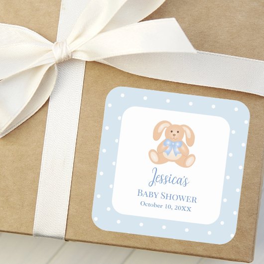 Bunny Rabbit Classic Polka Dots Boy Baby shower Vierkante Sticker