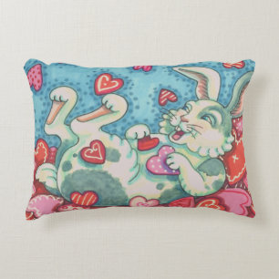 BUNNY RABBIT & COLORFUL HEARTS RAINING VALENTIJNSE ACCENT KUSSEN