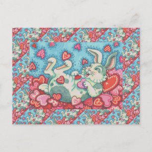 BUNNY RABBIT & COLORFUL HEARTS RAINING VALENTIJNSE FEESTDAGENKAART