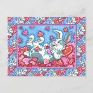 BUNNY RABBIT & COLORFUL HEARTS RAINING VALENTIJNSE FEESTDAGENKAART