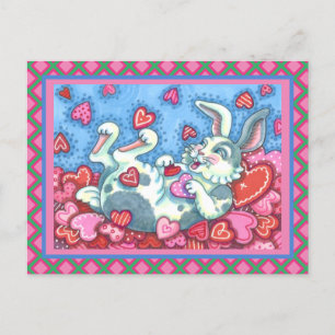 BUNNY RABBIT & COLORFUL HEARTS RAINING VALENTIJNSE FEESTDAGENKAART
