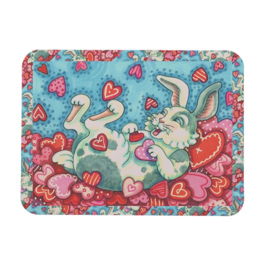 BUNNY RABBIT & COLORFUL HEARTS RAINING VALENTIJNSE MAGNEET (Horizontaal)