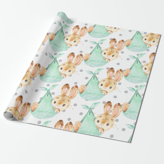 Bunny Rabbit Cub Cute Nursery Baby Gift New Born Cadeaupapier (Uitgerold)