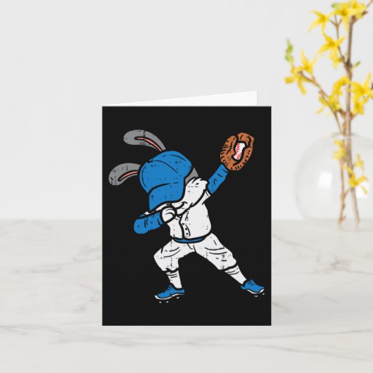 Bunny Rabbit Dab Baseball Paasjongen Kaart (Gele Bloem)