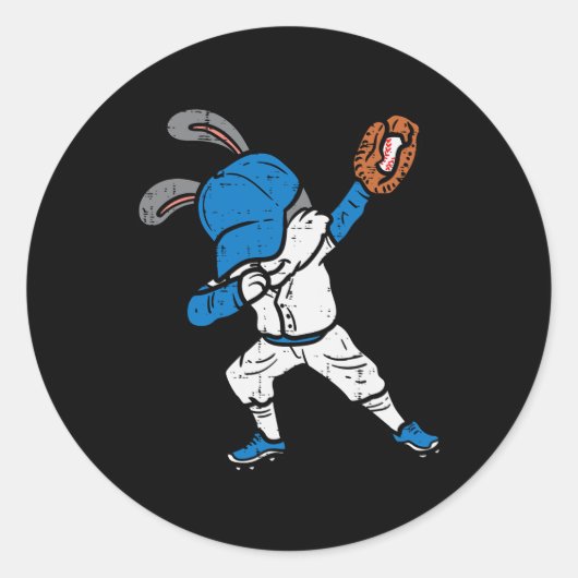 Bunny Rabbit Dab Baseball Paasjongen Ronde Sticker (Voorkant)