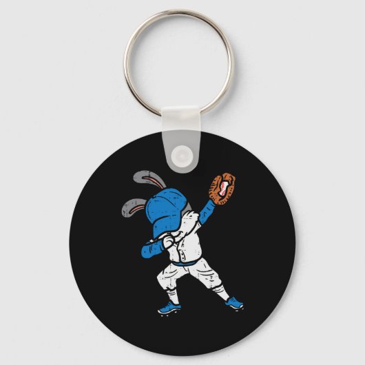 Bunny Rabbit Dab Baseball Paasjongen Sleutelhanger (Voorkant)
