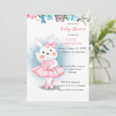 Bunny Rabbit Dancing Ballerina Baby shower Kaart (Staand voorkant)