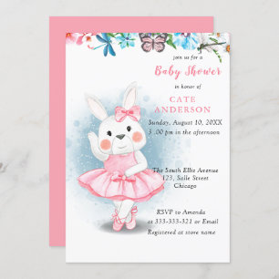Bunny Rabbit Dancing Ballerina Baby shower Kaart