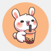 Bunny Rabbit Drink Bubble Tea Schattige Ronde Sticker (Voorkant)