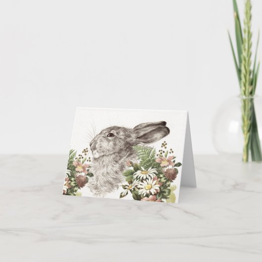 Bunny Rabbit Easter Daisy Flower Fern Spring Feestdagen Kaart (Voorkant)