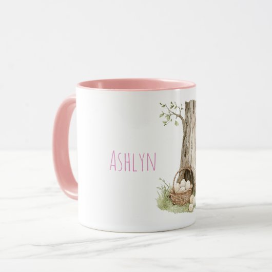 Bunny Rabbit Easter Eggs in Basket Tree Mok (Voorkant links)