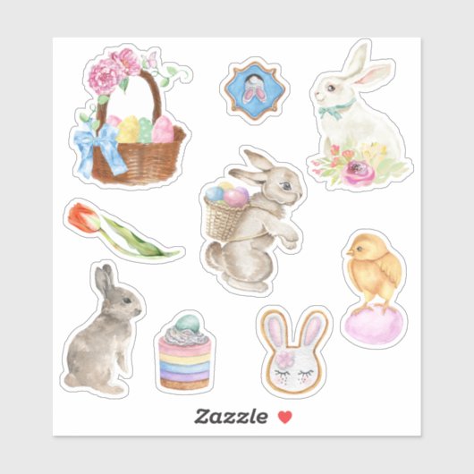 Bunny Rabbit Easter Spring Basket Gift Set Sticker (Vel)