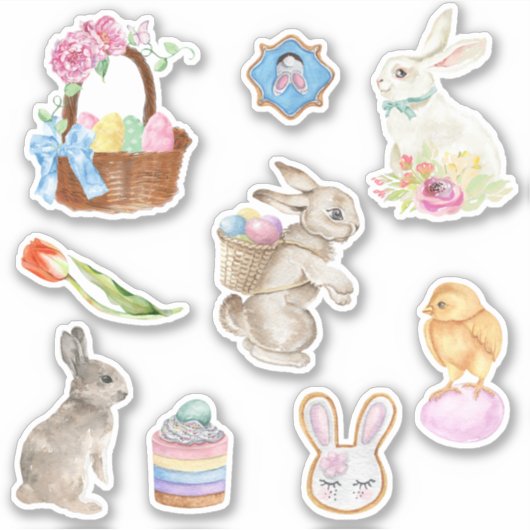 Bunny Rabbit Easter Spring Basket Gift Set Sticker (Voorkant)