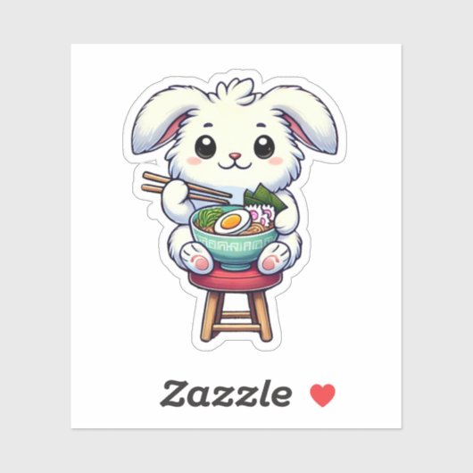 Bunny Rabbit Eating Ramen Sticker (Vel)
