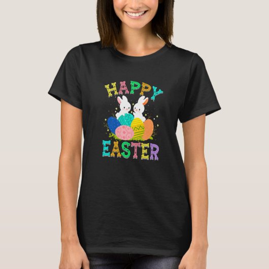 Bunny Rabbit Eggs Happy Easter Day Cute Easter Fam T-shirt (Voorkant)