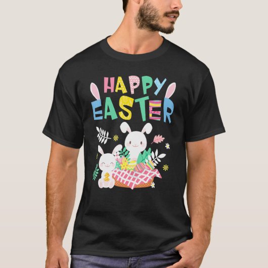Bunny Rabbit Eggs Happy Easter Day Cute Easter Fam T-shirt (Voorkant)