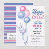 Bunny Rabbit en Balloon Gender onthullen Baby show Kaart (Voorkant / Achterkant)