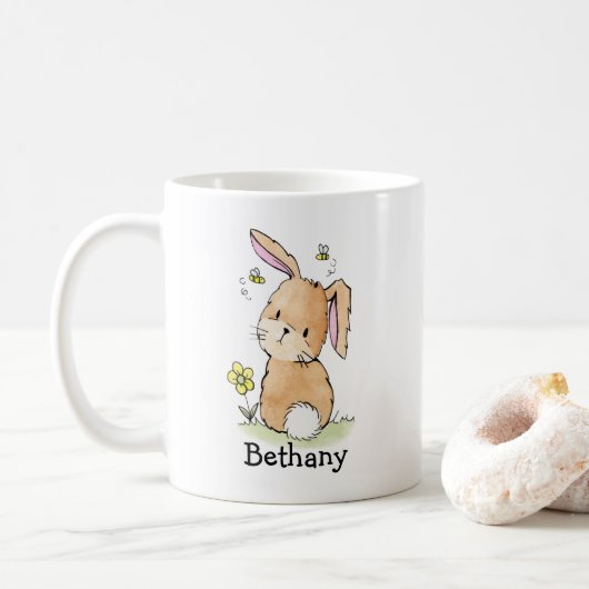 Bunny Rabbit en bijen, speciaal gepersonaliseerd Koffiemok (Met donut)