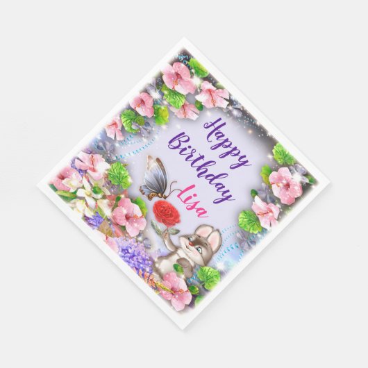 Bunny Rabbit en Butterfly verjaardagsfeestje Servet (Hoek)