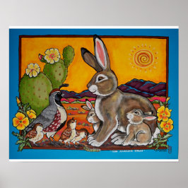 Bunny Rabbit en Quail Families Southwest Poster