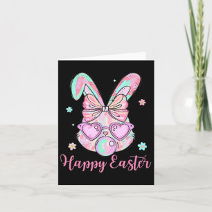 Bunny Rabbit Face Coquette Bow Paasdag Bubblegu Kaart