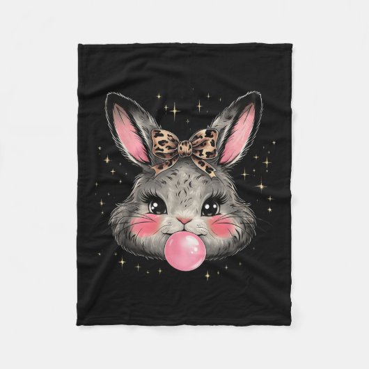 Bunny Rabbit Face Leopard Coquette Bow Paasdag Fleece Deken (Voorkant)