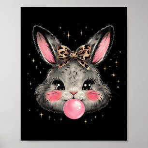 Bunny Rabbit Face Leopard Coquette Bow Paasdag Poster