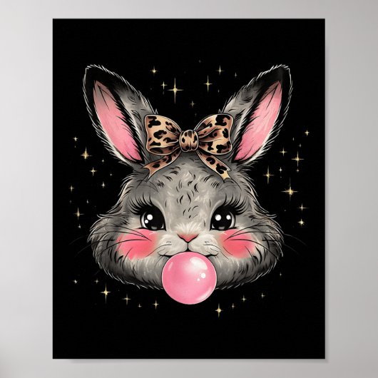 Bunny Rabbit Face Leopard Coquette Bow Paasdag Poster (Voorkant)