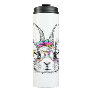 Bunny Rabbit Face Tie Dye Glasses Girl Happy Thermosbeker