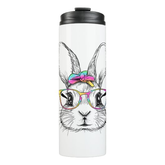 Bunny Rabbit Face Tie Dye Glasses Girl Happy Thermosbeker (Voorkant)
