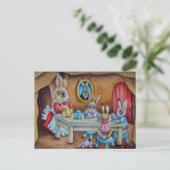 Bunny Rabbit Family Hot Cocoa Break Waterverf Art Briefkaart (Staand voorkant)