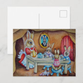 Bunny Rabbit Family Hot Cocoa Break Waterverf Art Briefkaart (Voorkant / Achterkant)