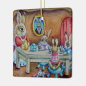 Bunny Rabbit Family Hot Cocoa Break Waterverf Art Keramisch Ornament (Links)