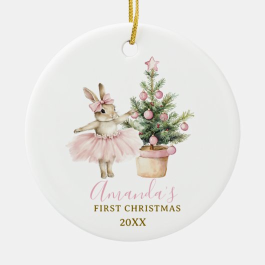 Bunny Rabbit First Christmas Keepsake Baby Girl Keramisch Ornament (Voorkant)