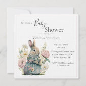 Bunny Rabbit Floral Baby Girl Uitnodiging (Voorkant)